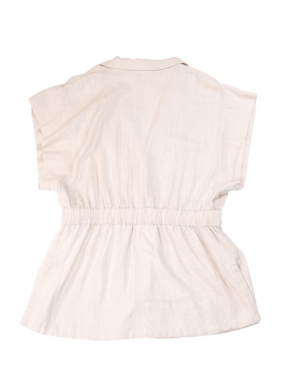 Halston Heritage Beige Utility Safari Top Small Linen Blend Gold Button Shirt - Picture 3 of 8